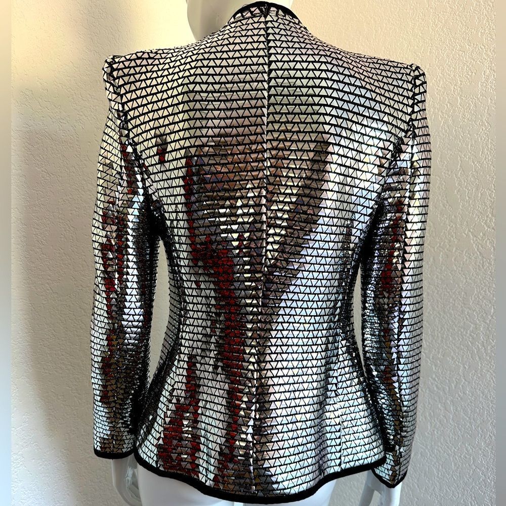 ZARA Blazer Silver Triangle Metallic Sequin Jacket Trinny • BLOGGER FAVORITE • - Picture 10 of 12